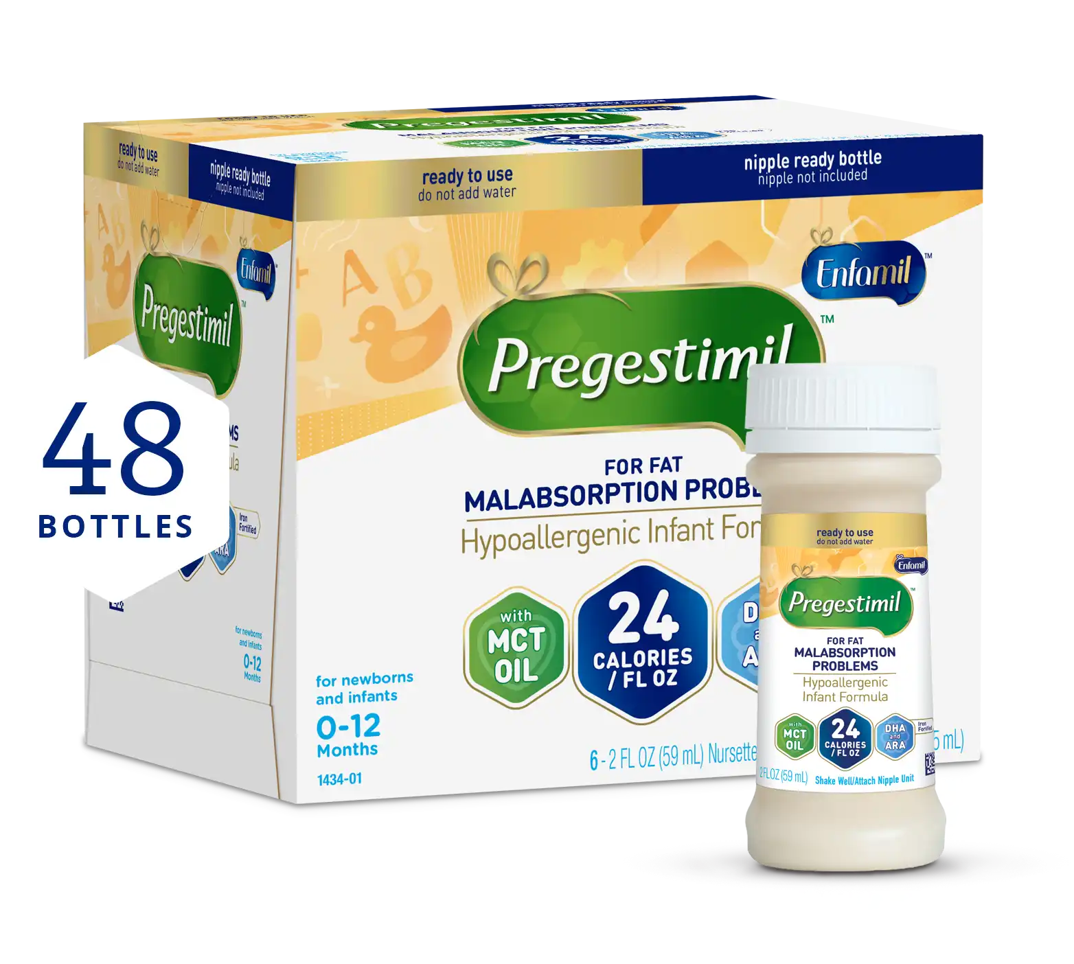 Pregestimil® Hypoallergenic Infant Formula for Fat Malabsorption - 24 Cal Ready to Use - 2 fl oz Bottles (Case of 48)